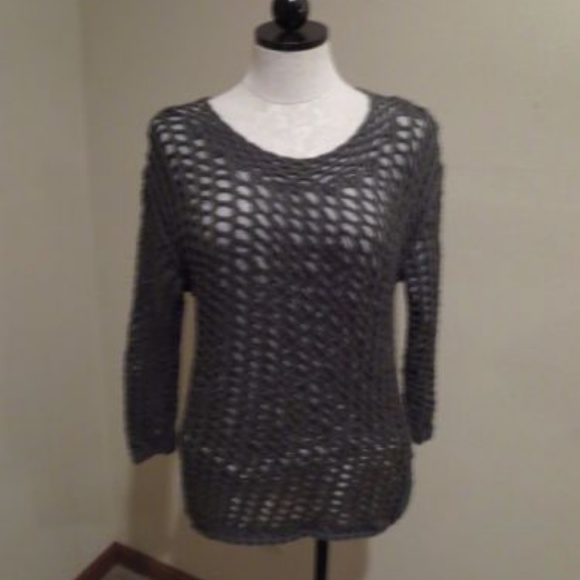 Joie Prima Layered open knit sweater gray small - Picture 2 of 5